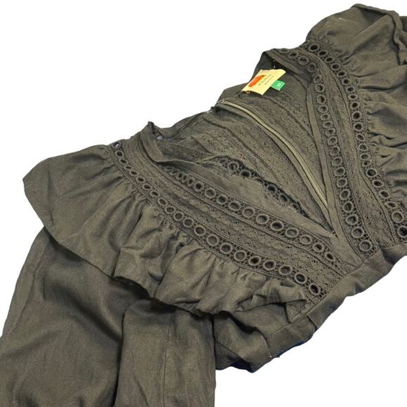 Farm Rio Black Lace Ruffle Long Sleeve V-Neck Jumpsuit Size XS - Picture 8 of 11